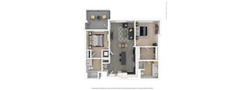A floor plan of a house with a kitchen, living room, and bathroom.