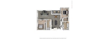 A floor plan of a house with a kitchen, living room, and two bedrooms.