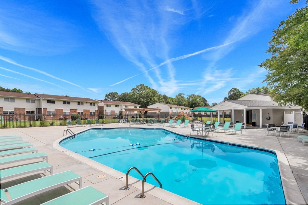 our apartments have a resort style pool with lounge chairs