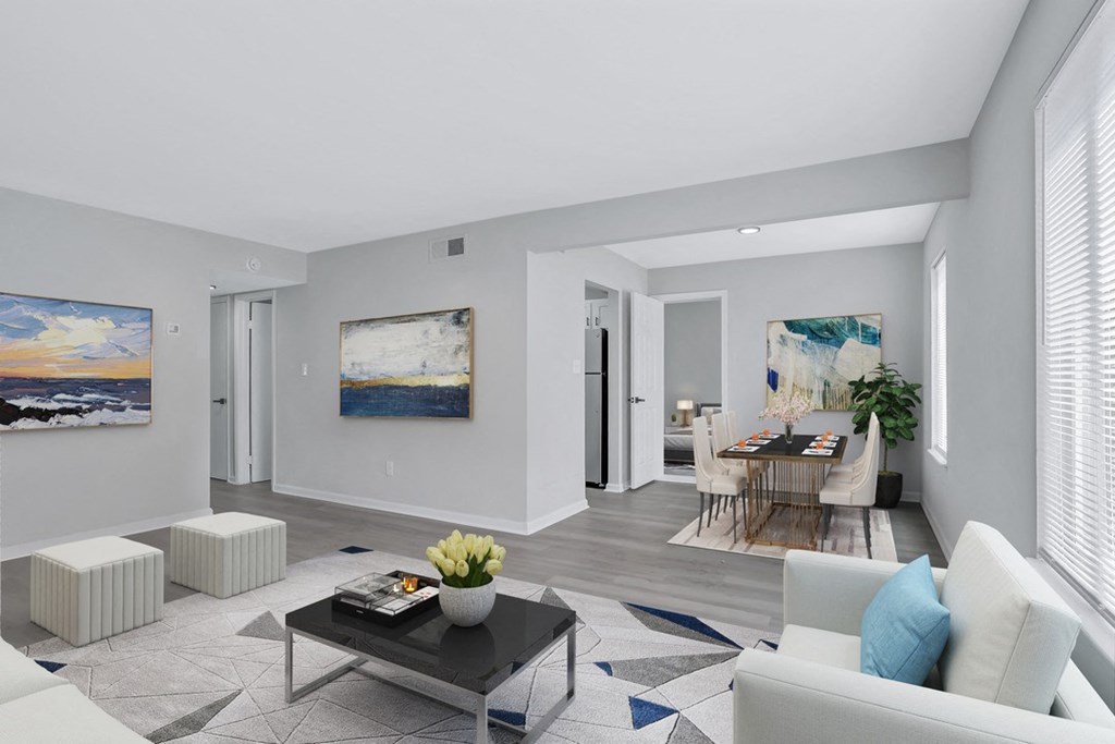 a living room with a couch and a table