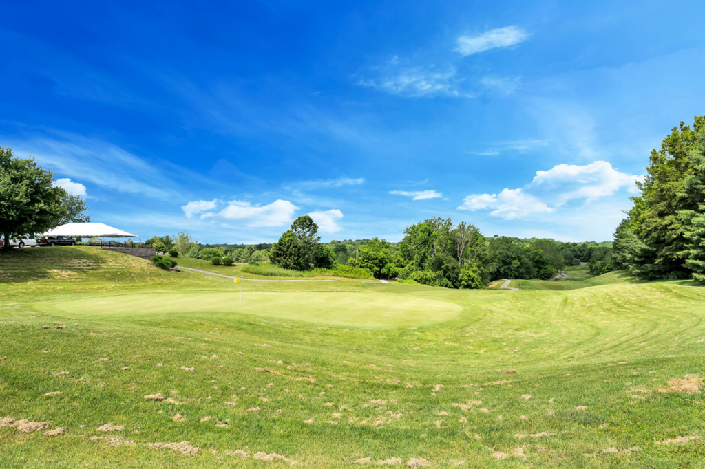 a view of a golf course on a sunny day