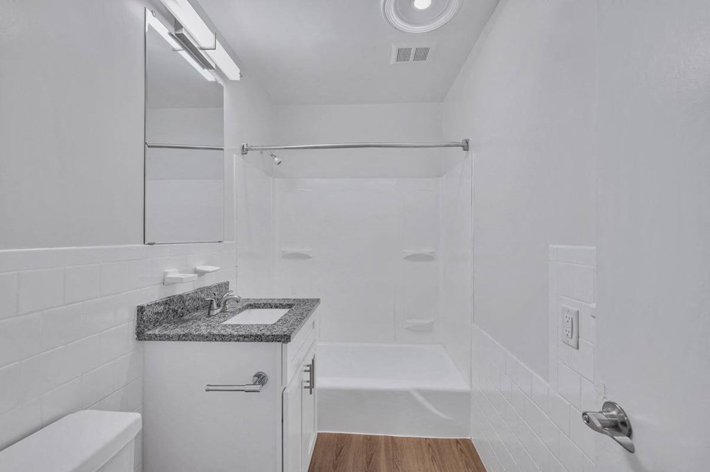 a bathroom with a sink and a shower