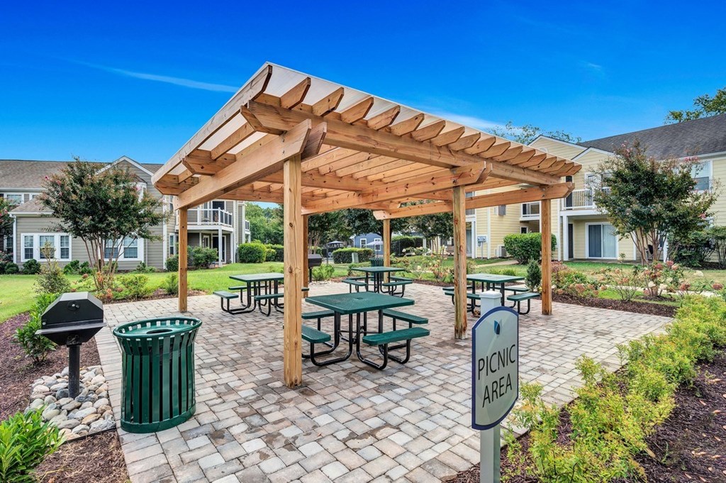 a picnic area with pergola