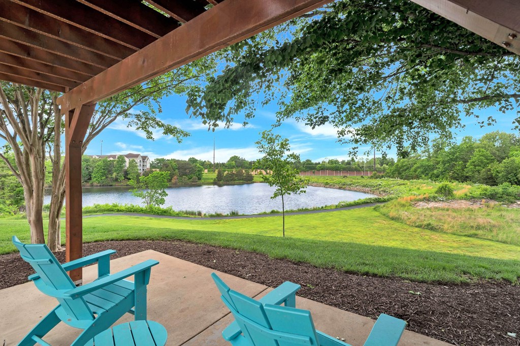 The pergola with adirondack seating at Waterside at Reston.