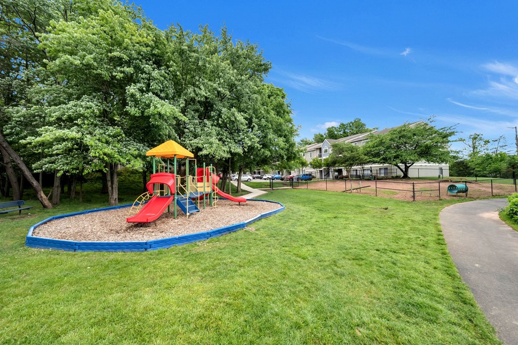 Views of the playground and dog park at Waterside at Reston.