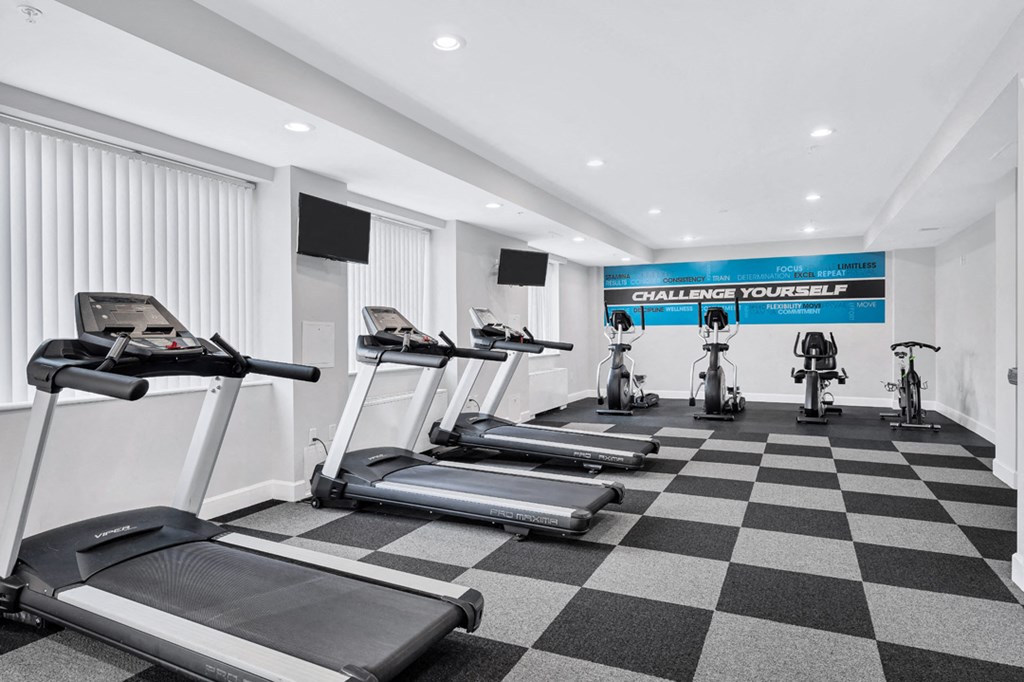 the gym is equipped with treadmills and exercise bikes
