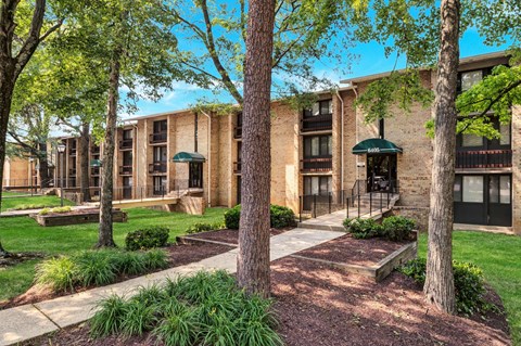 our apartments offer a courtyard with trees and grass