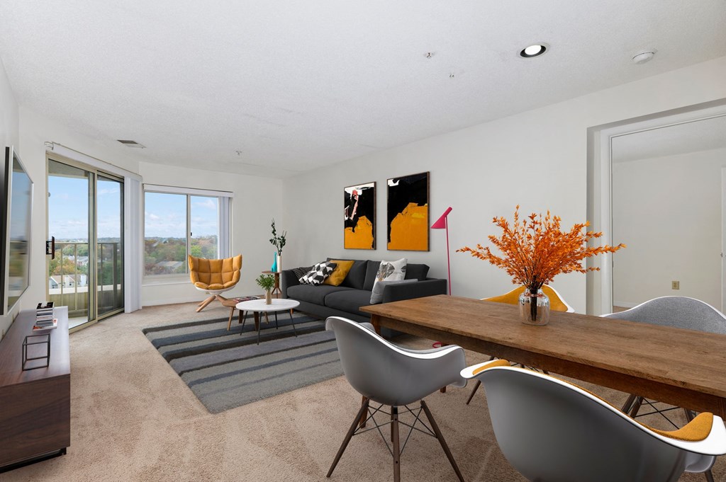 a living room with a couch and a table