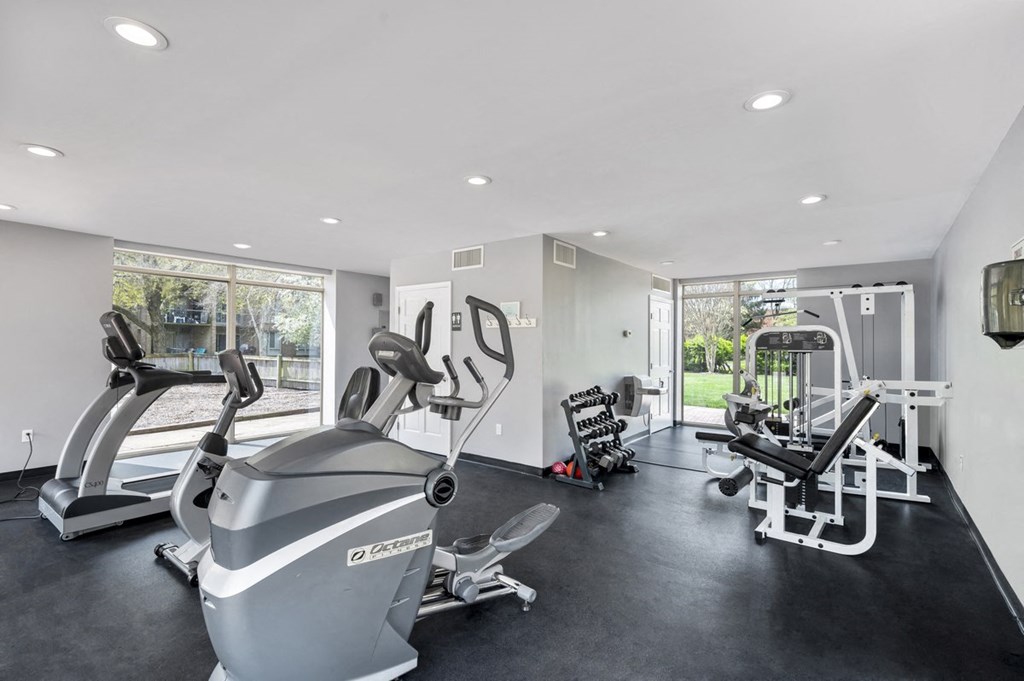 the gym is equipped with treadmills and other exercise equipment