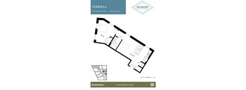 A floor plan for a 1 bedroom apartment at Davenport at the Waterside.
