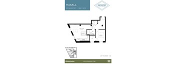A floor plan for a one bedroom apartment at Davenport at the Waterside.