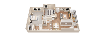 a 3d floor plan of a home with a bedroom and living room