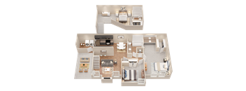 a 3d drawing of a floor plan of a house