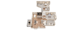 a 3d floor plan of a house with a bedroom and a living room
