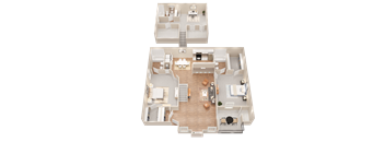 a 3d floor plan of a home with a bedroom and living room