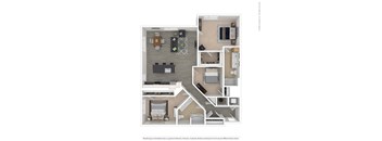 A floor plan of a house with a kitchen, living room, and bedrooms.