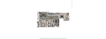 A floor plan of a house with a kitchen, living room, and two bedrooms.