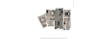 A floor plan of a house with a kitchen, living room, and bedrooms.