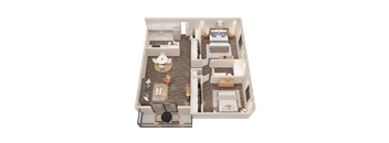 a 3d floor plan of a bedroom with a living room