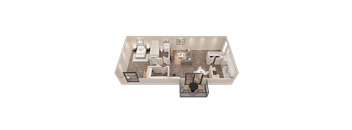 a 3d floor plan of a bedroom with a living room
