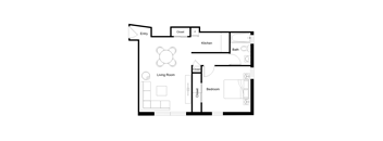 A black and white image of a floor plan for a home.