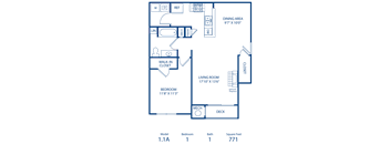 1BR 1BA 771 sqft