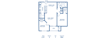 2BR 1BA 854 sq ft