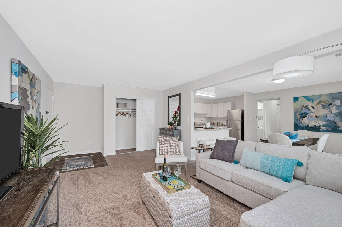 a living room with a couch and a coffee table