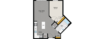the floor plan of a bedroom apartment with a bathroom and a living room