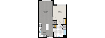 platform floor plan of a 1 story apartment with a bedroom and a bathroom