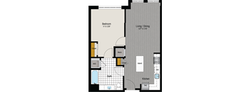 a floor plan of a room with a bedroom and a bathroom