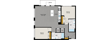 the floor plan of a bedroom apartment with a bathroom and a living room