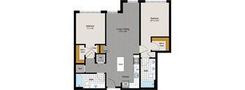 the floor plan of a bedroom apartment with a bathroom and a living room