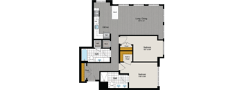 the floor plan of a bedroom apartment with a bathroom and a living room