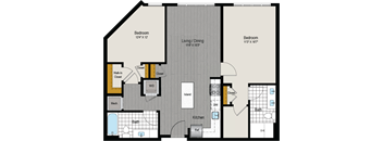 the floor plan of a bedroom apartment with a bathroom and a living room