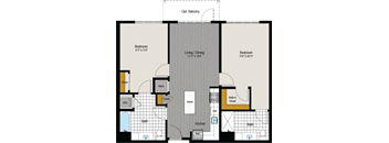 a floor plan of a bedroom apartment with a bathroom and a living room