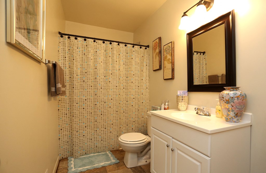 a bathroom with a shower and a sink and a toilet