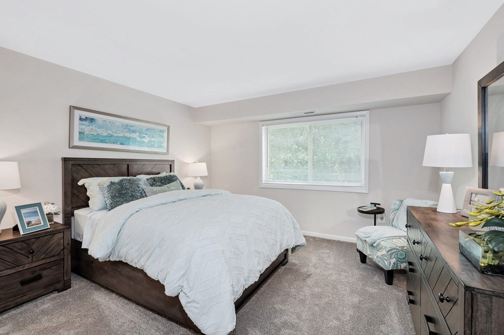 a bedroom with a bed and dresser