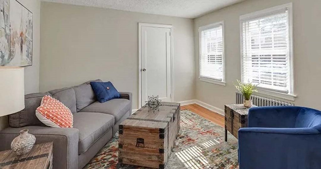 a living room with a couch and a coffee table