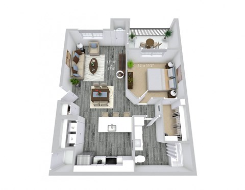 1 Bedroom, 1 Bathroom floor plan at Overlook at Riverside