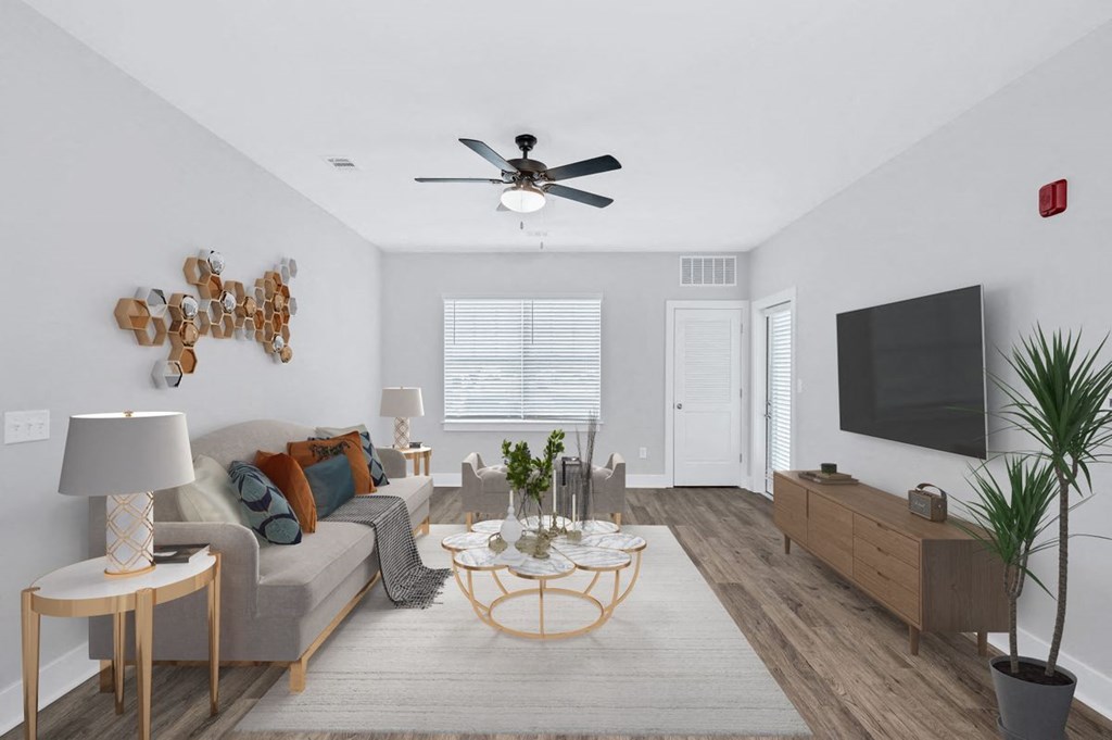 The living room in the Douglas floor plan at Overlook at Riverside.