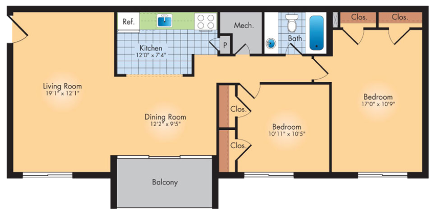 2 Bedrooms 1 Bath 989 SqFt