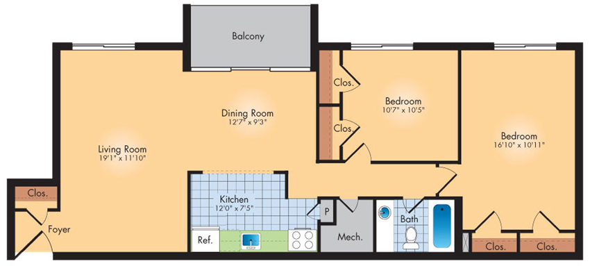 2 Bedroom 1 Bath 1019 SqFt