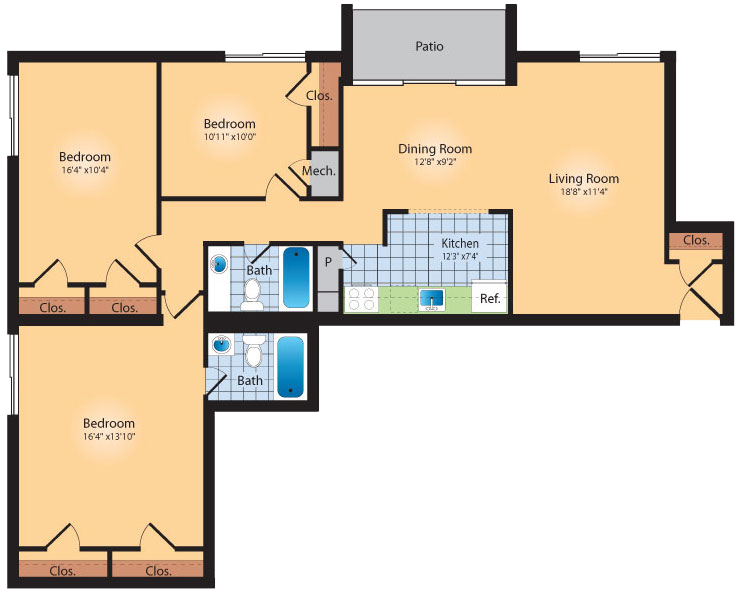3 Bedroom 2 Bath 1335 SqFt