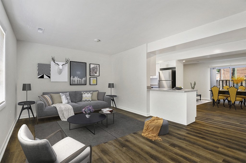 a living room with a couch and a table