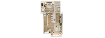 a stylized floor plan with a bedroom and a living room
