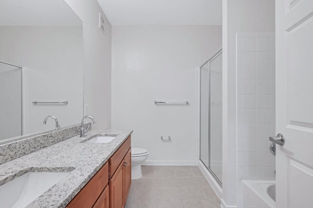 a bathroom with a sink and a shower and a toilet