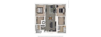 A floor plan of a house with a kitchen, living room, and bathroom.