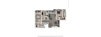 A floor plan of a house with a kitchen, living room, and two bedrooms.