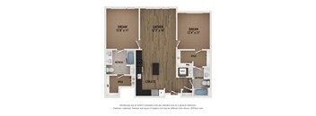 A floor plan of a house with three bedrooms and a living area.